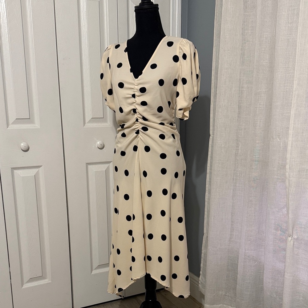 a new day Cream Midi Dress with Black Polka Dots